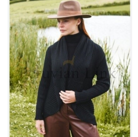 Peruvian Link Alpaca Collection Black Knit Open Cardigan Neutral Natural Country - Picture 3 of 15